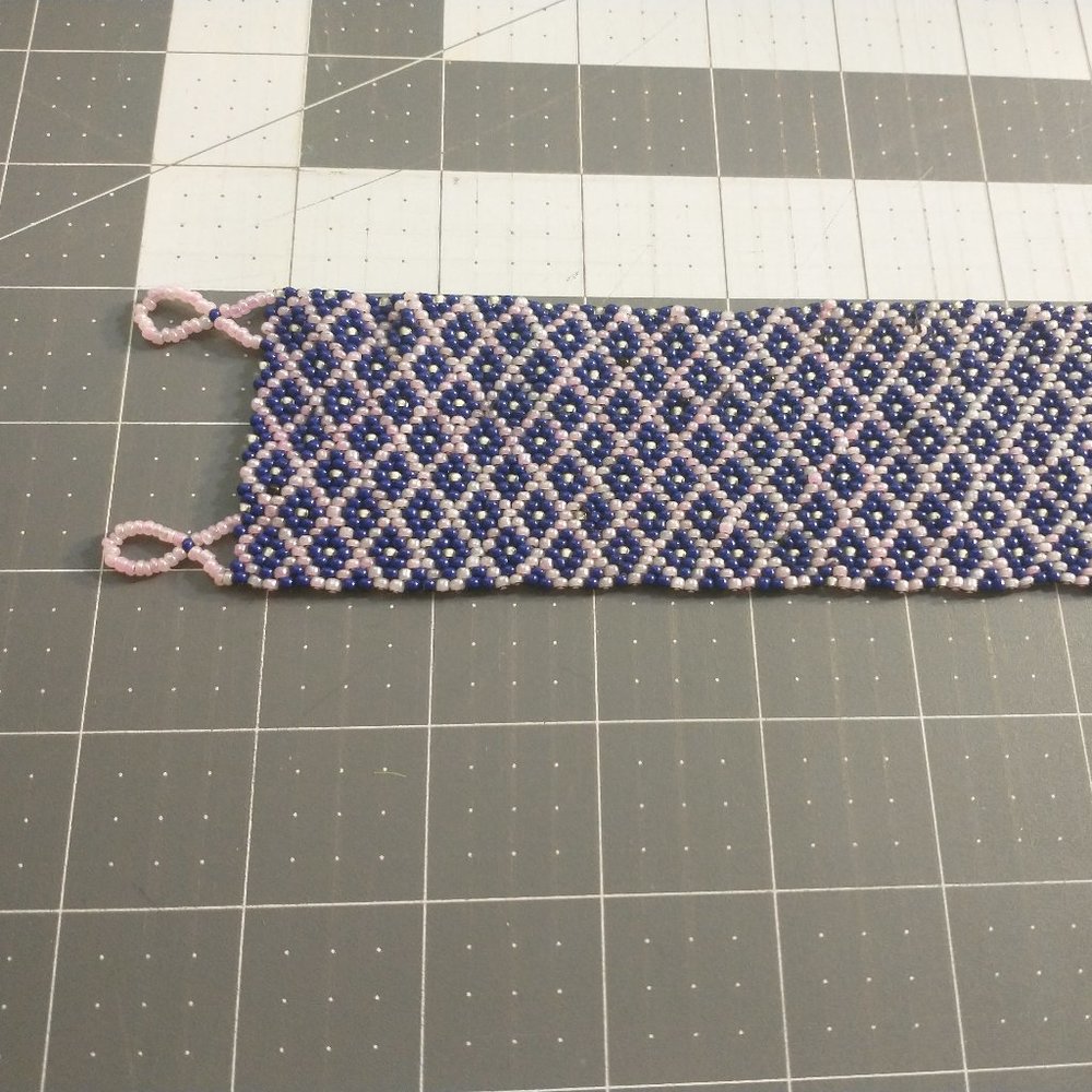 Woven beaded bracelet blue and pink